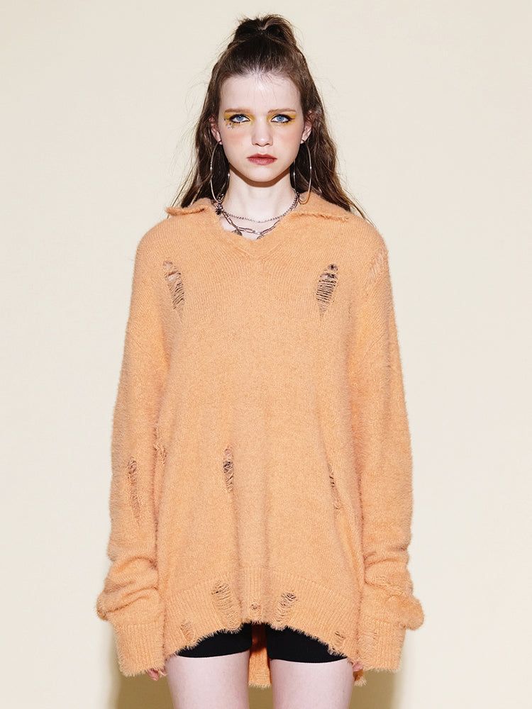 GATELESS（ゲートレス）の「DAMAGE COLLAR KNIT（Tops）」
