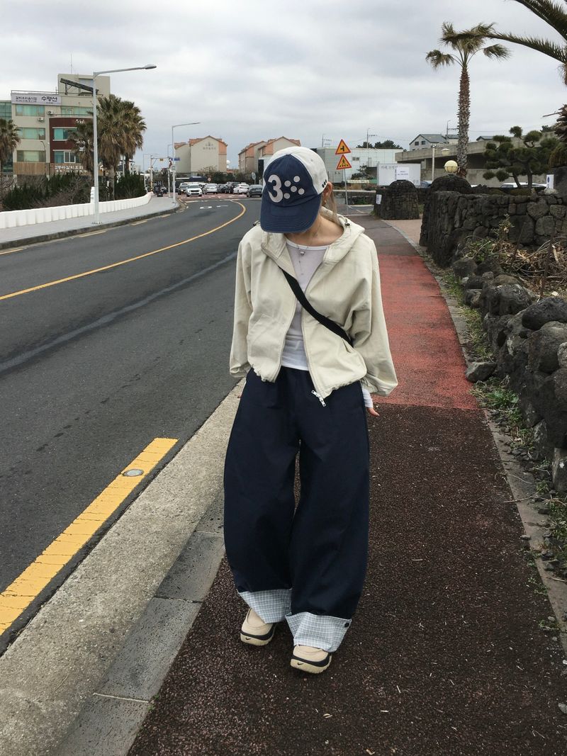 Checky Button Roll-up Wide Pants (2c)