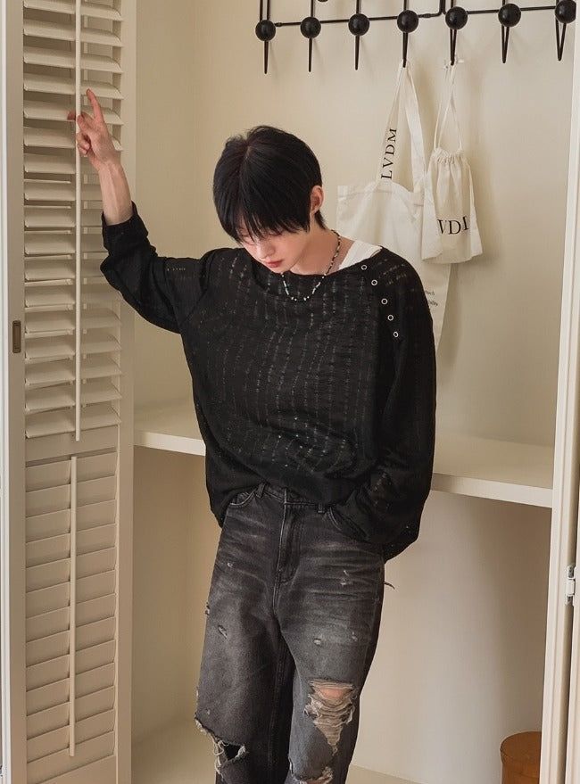 26SS★ [PLAN MADE/MADE] Slant Snap Damaged Knit