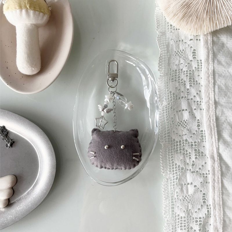 [soft keyring] silver cat (grey)