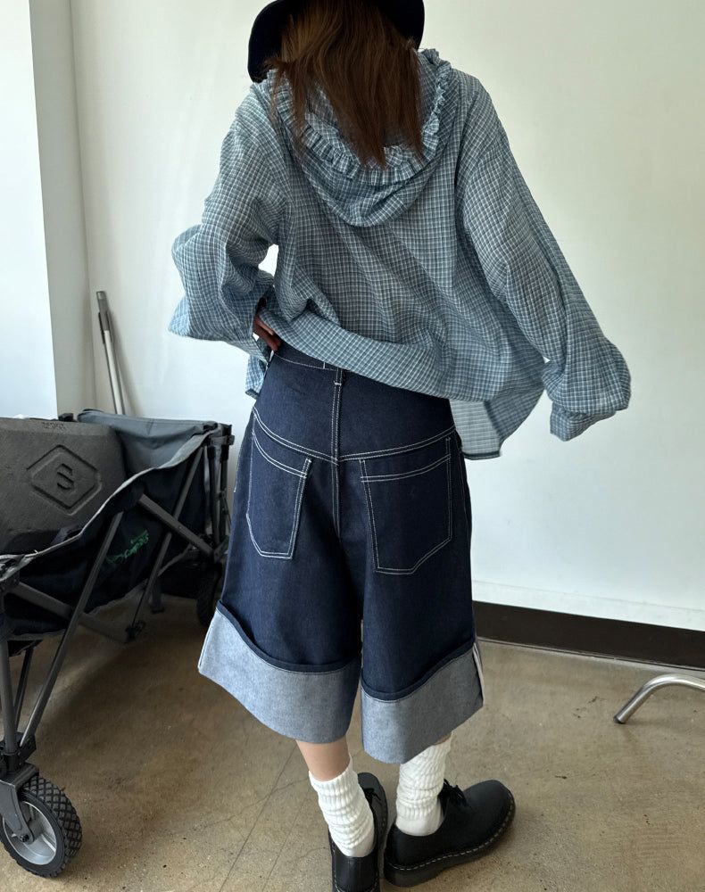 non fade denim bermuda pants