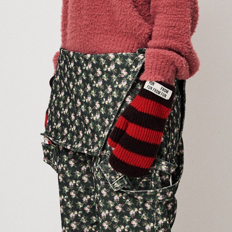 STRIPE MITTENS, RED+BROWN