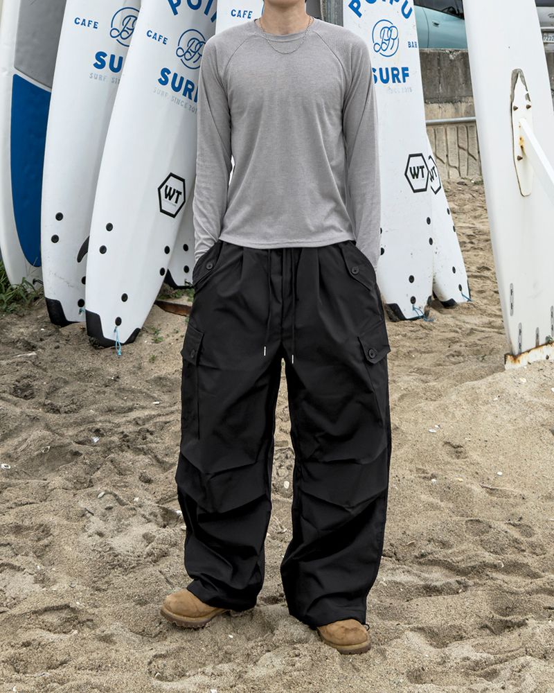 Cropped Button Pocket Wide Pants