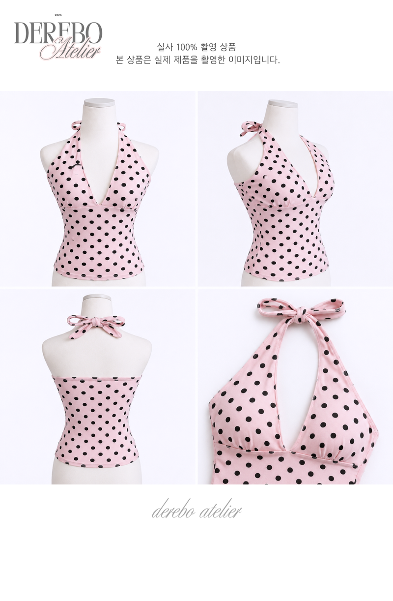 Pink dot halter neck sleeveless top