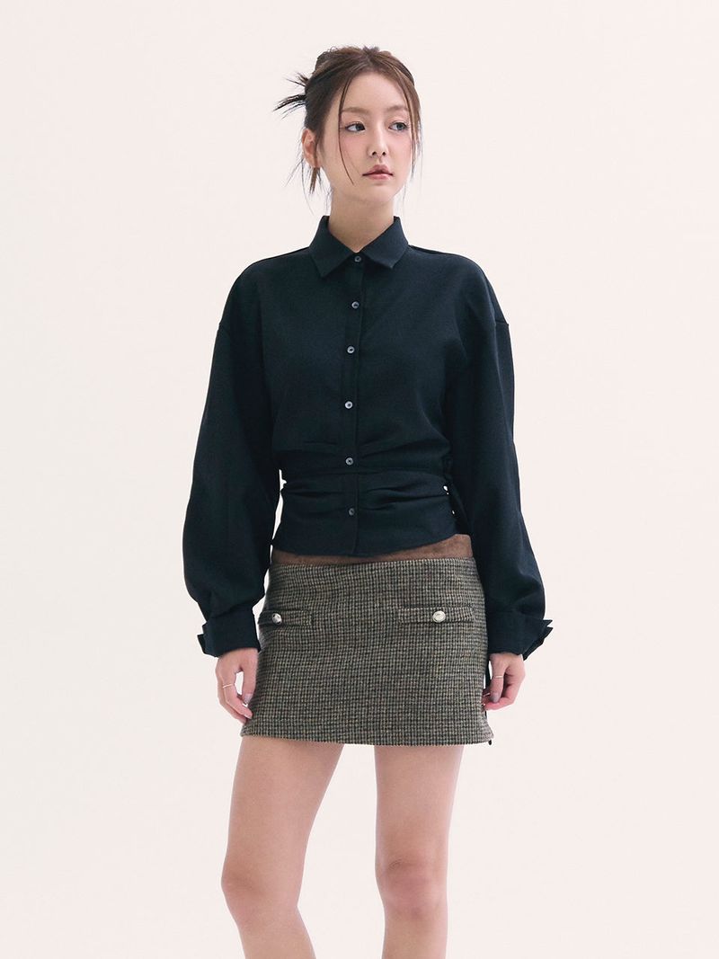Leona shirring shirts BLACK