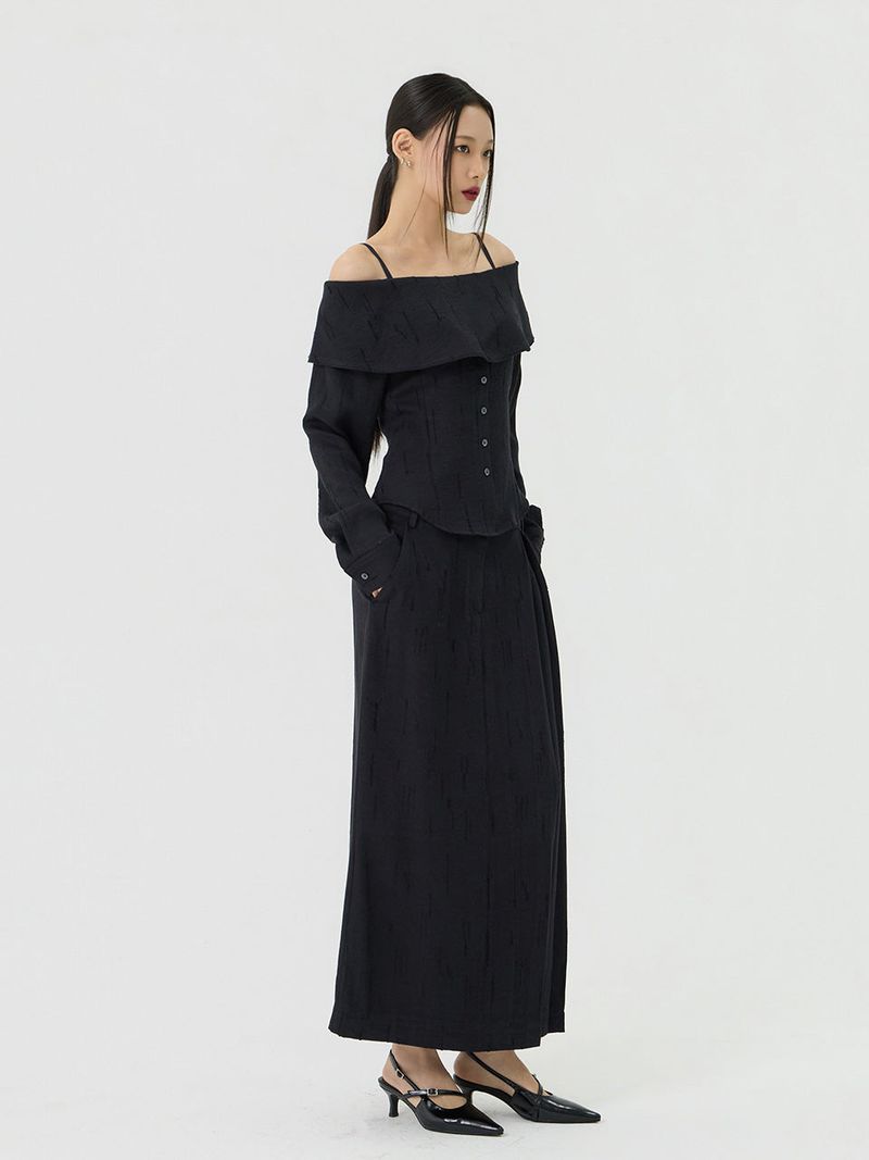 Scratch Low-Rise Long Skirt, Black