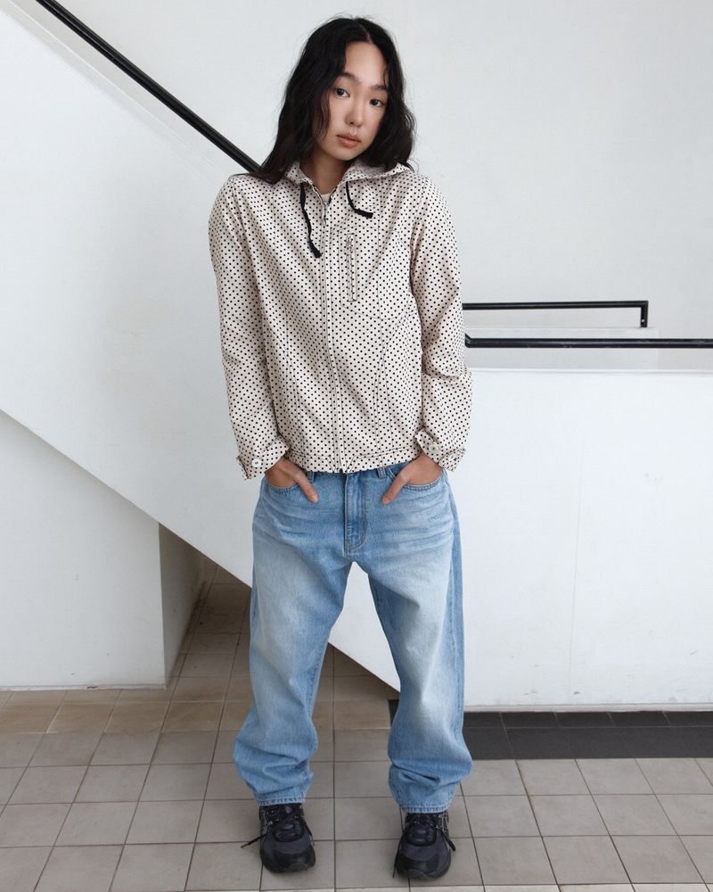 Dot Hooded Zip-Up Shirt Jacket