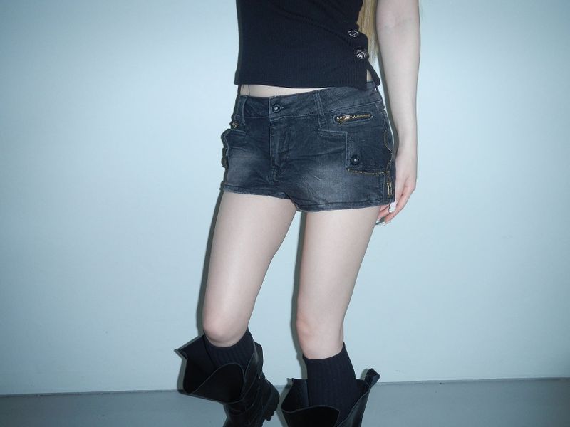 skeleton denim shorts