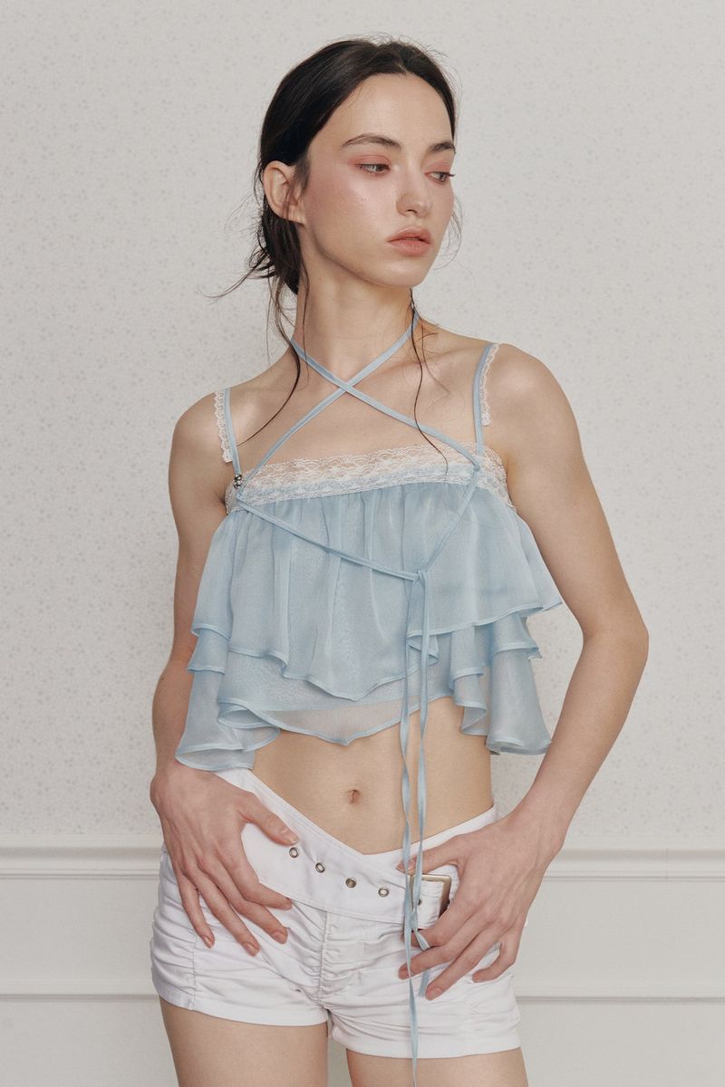 MERMAID FRILL TOP light blue