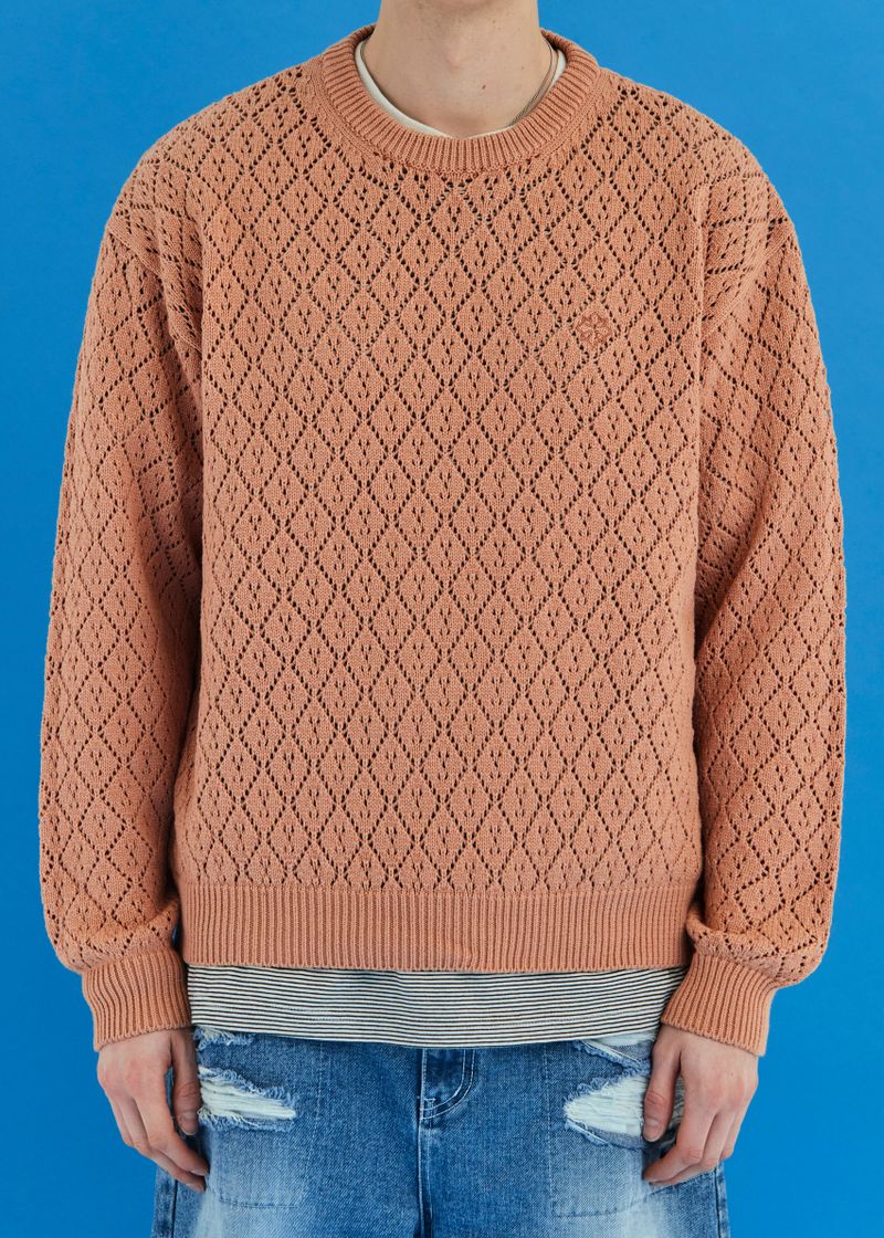 MESH ARGYLE KNIT / SALMON