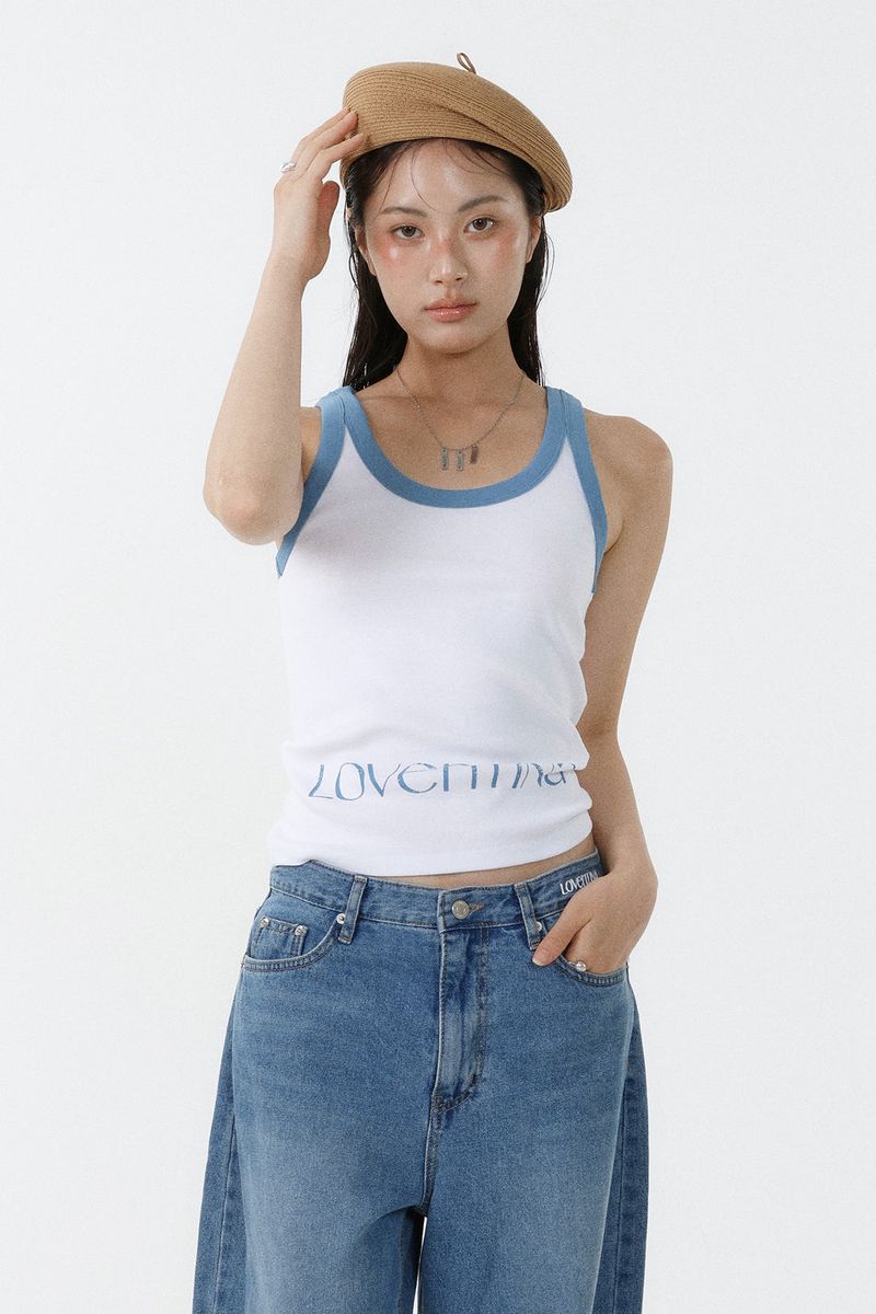 DEEP NECK SLEEVELESS TOP_SKY BLUE-WHITE