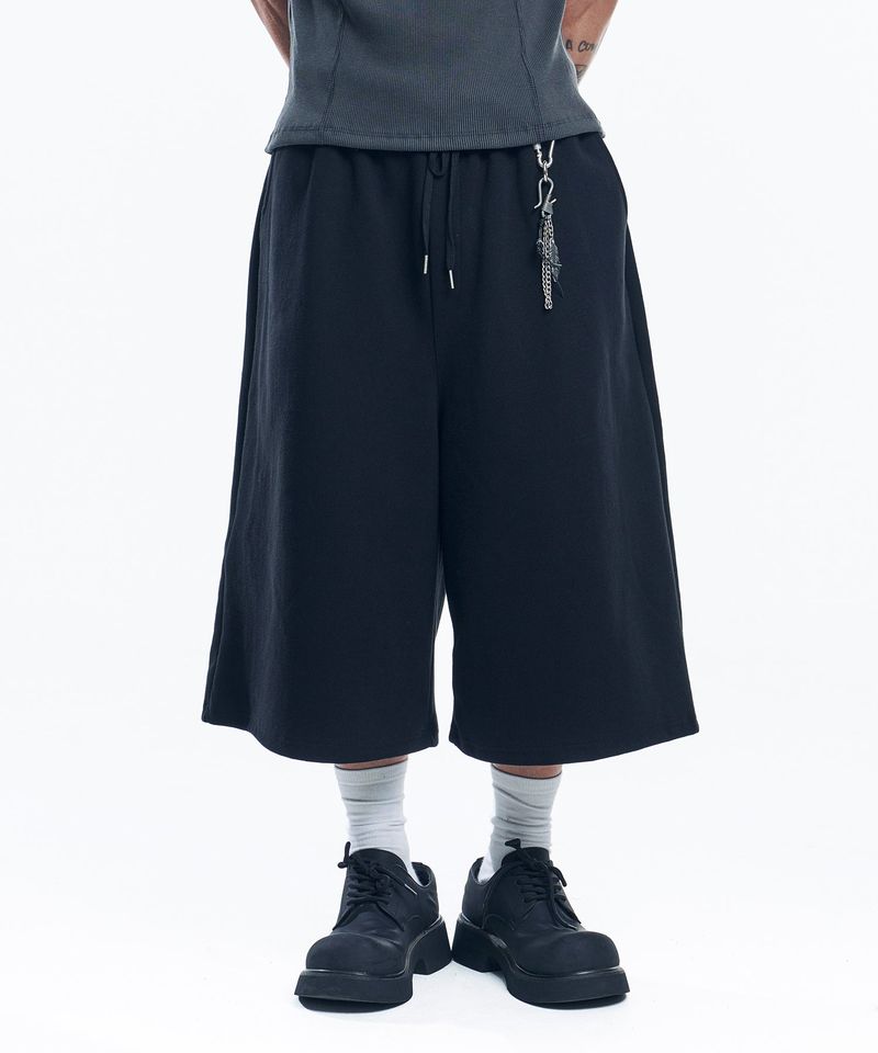 Balloon Baggy Bermuda Sweat Pants - Black