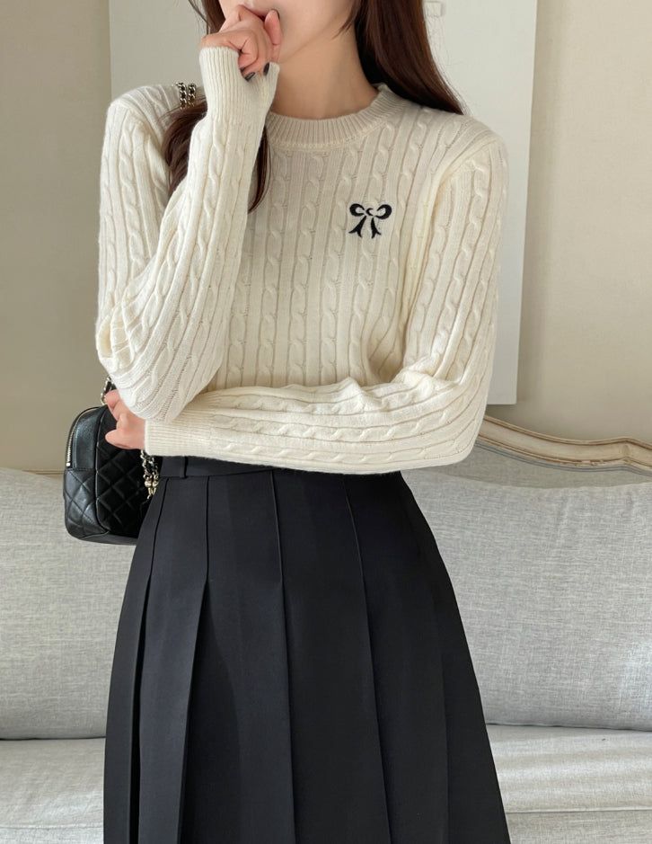Zeno Ribbon Embroidery Cable Knit