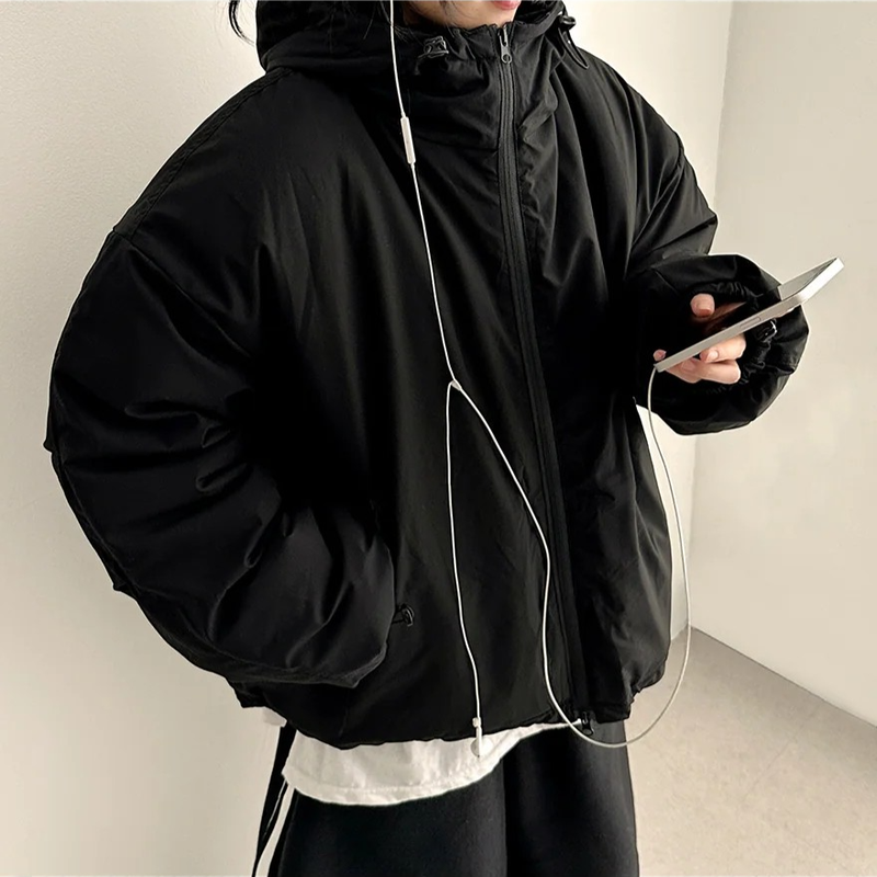 Cap hood boxy high neck padded jumper