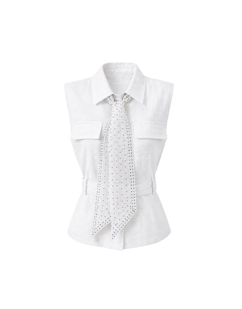 セリーヌドットスカーフリネンスリーブレスブラウス White