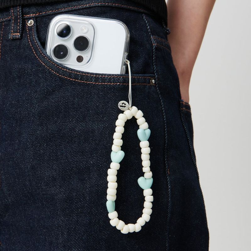 IVORY MINT PEBBLE PHONE STRAP KEY RING