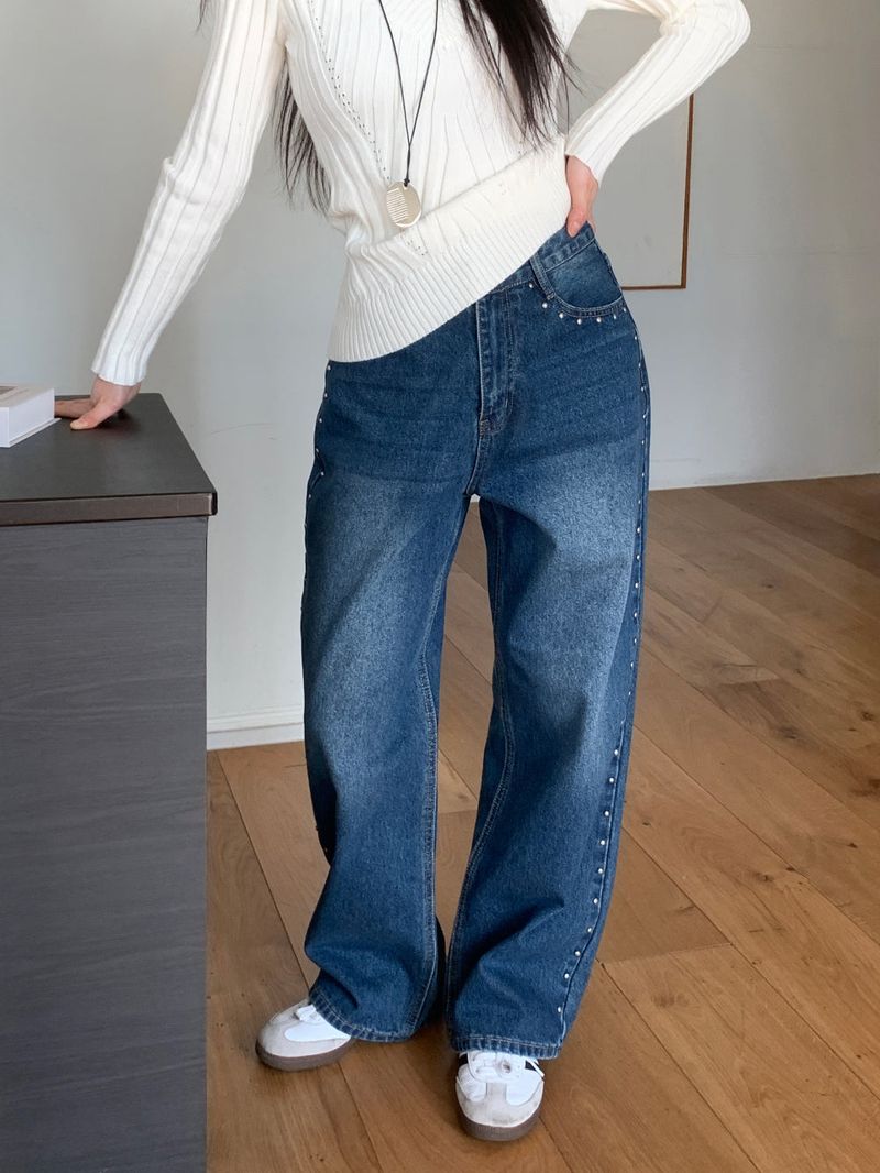 Sia Ball Stud Wide Denim Pants