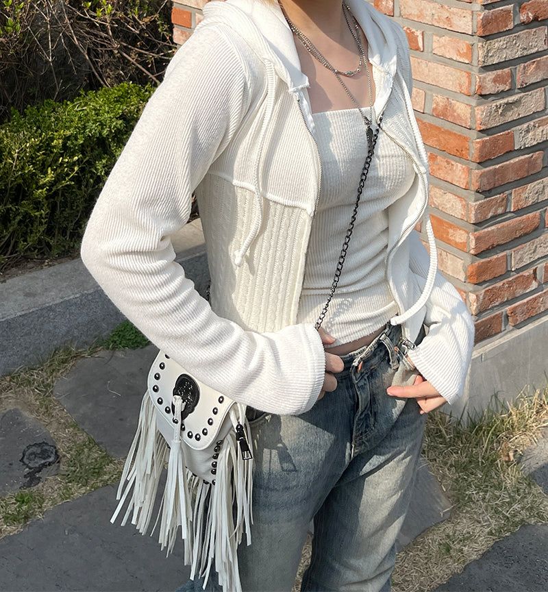 Twisted Slim Cropped Two-Way Hooded Zip-up