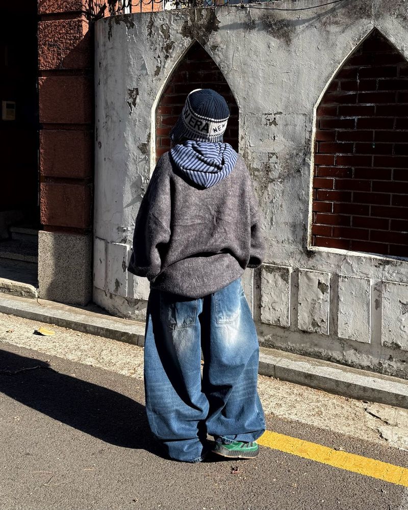 Wide Vintage-Washed Denim Balloon Pants
