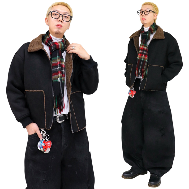 Oversized Suede Buckle Shearling Jacket