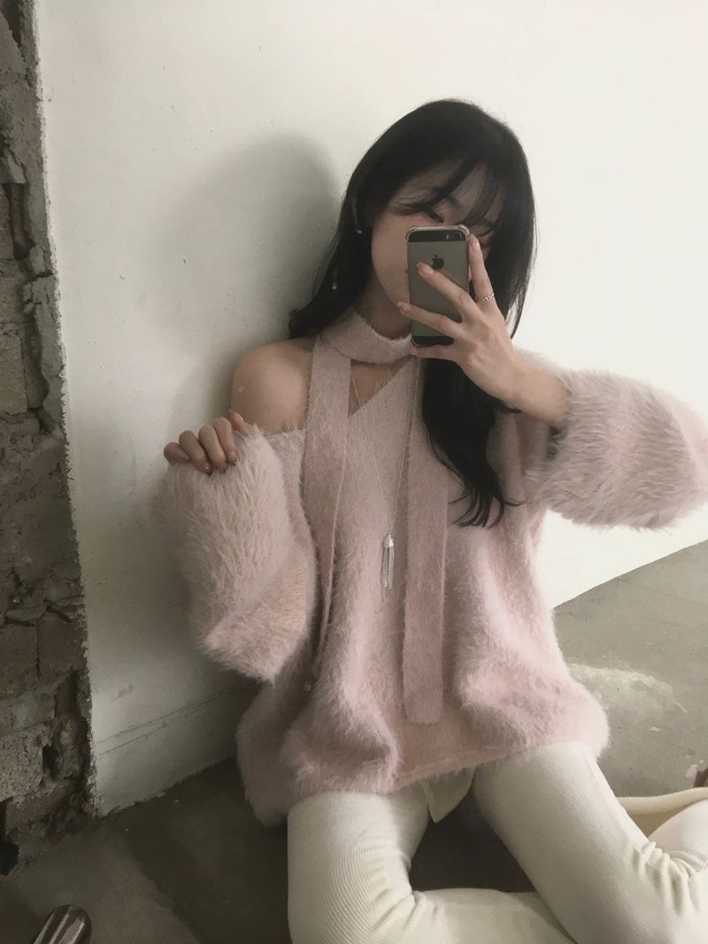 Fur V-neck muffler set