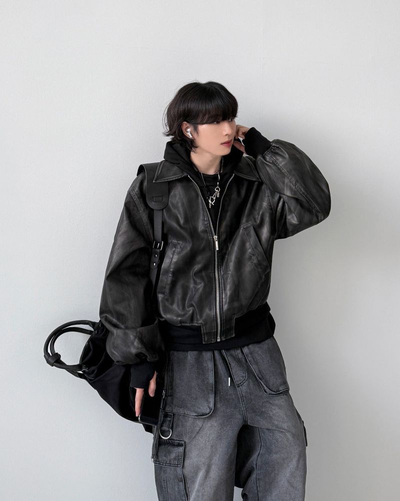Akaza cropped leather jacket