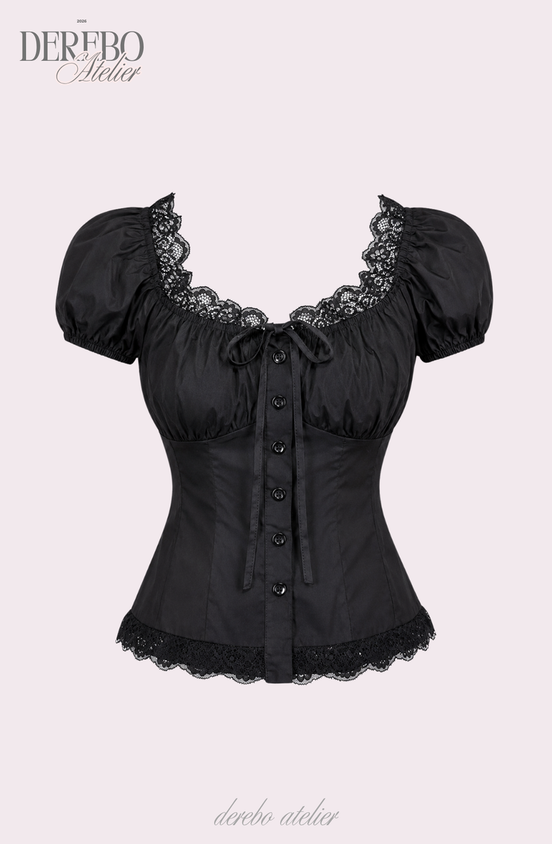 Black lace square short-sleeve blouse