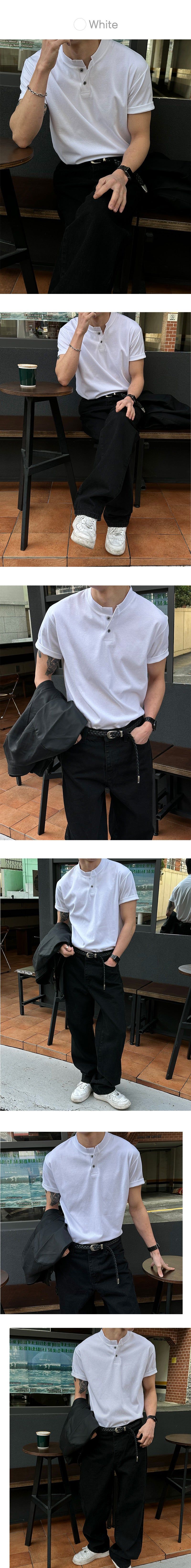 [MUSCLE FIT] Basic muscle henry neck half sleeves(6color)