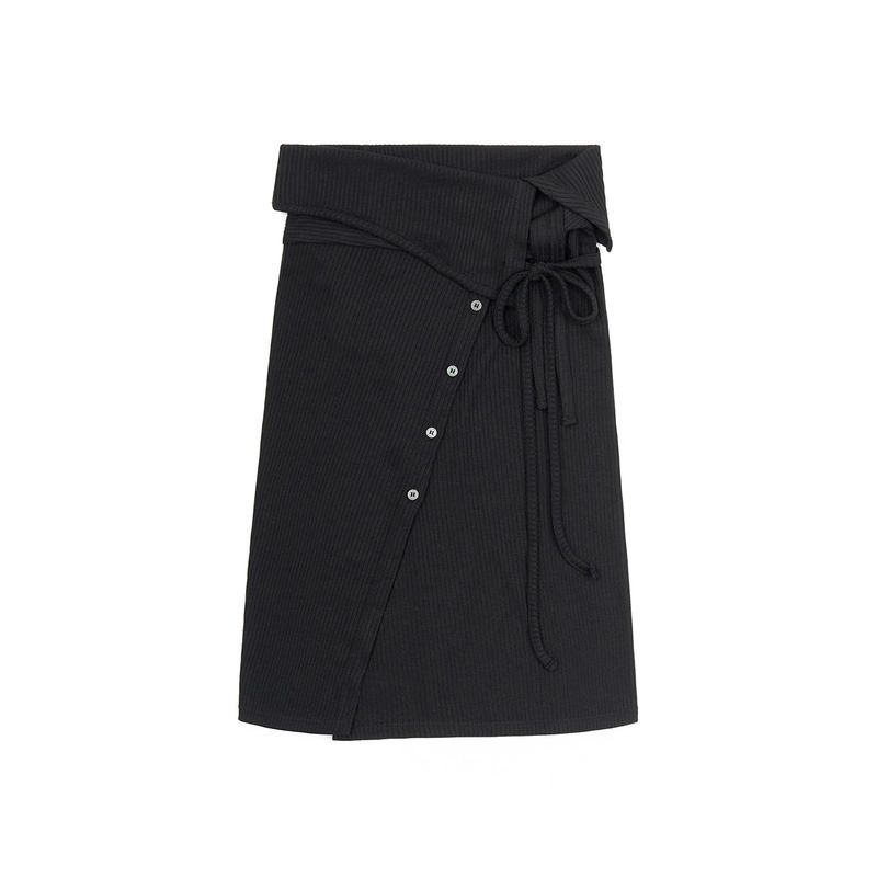 LAYERABLE BUTTON WRAP SKIRT (BLACK)