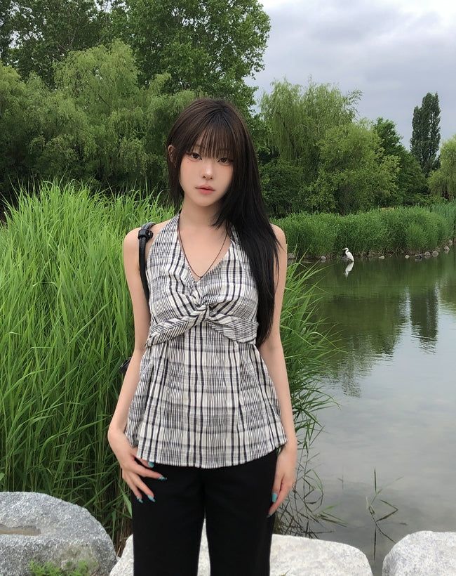 Sov Check Halter Blouse