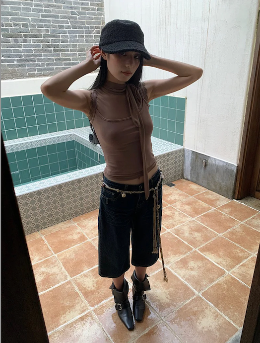 Retro straight capri denim pants