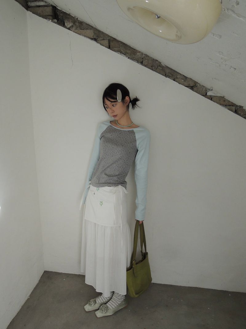 [prts made] フラワーベースボールTシャツ (ミントソーダ)