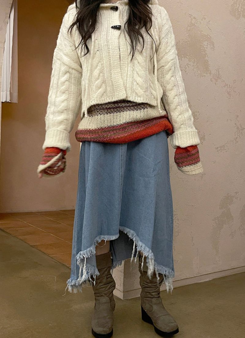 vintage jean damage long skirt