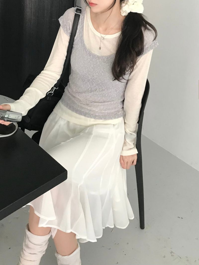chiffon midi skirt (2color)