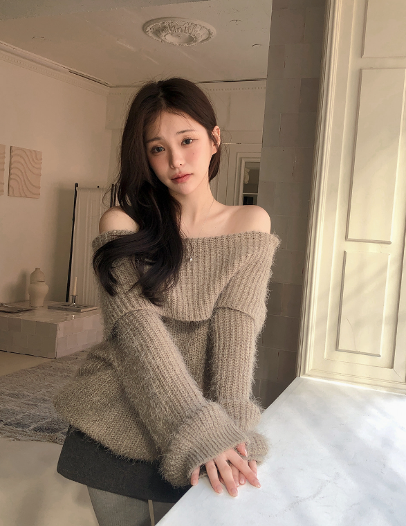 Fine Boucle Off Shoulder Loose Knit (5color)