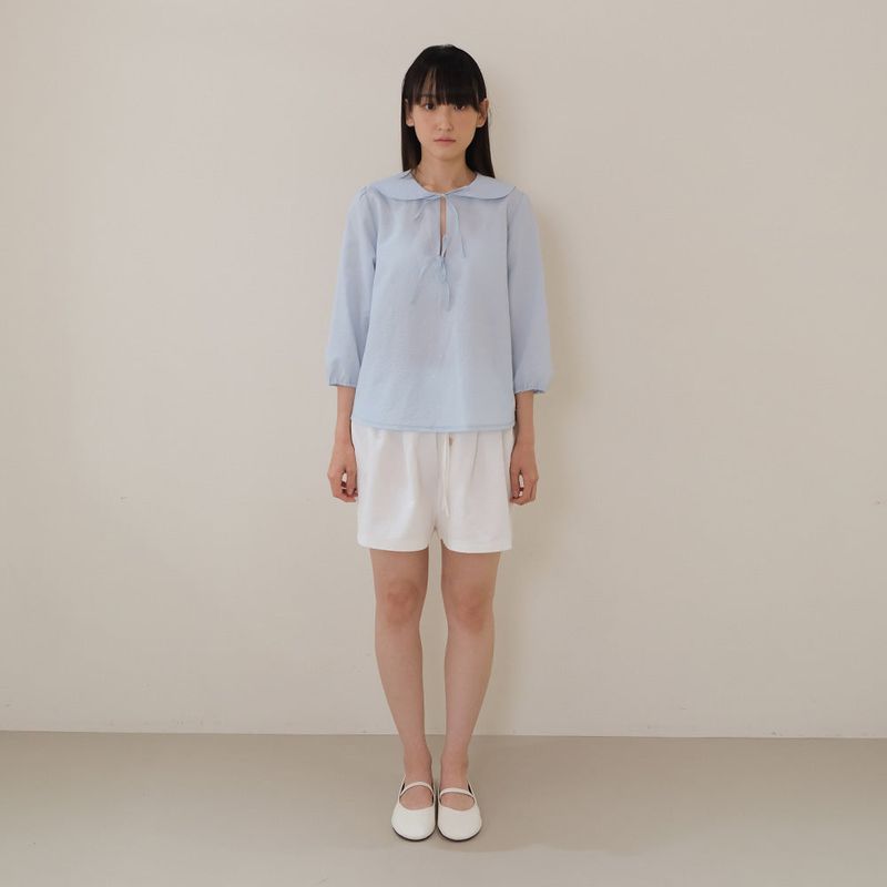 Sky Blue Seersucker Ribbon Blouse