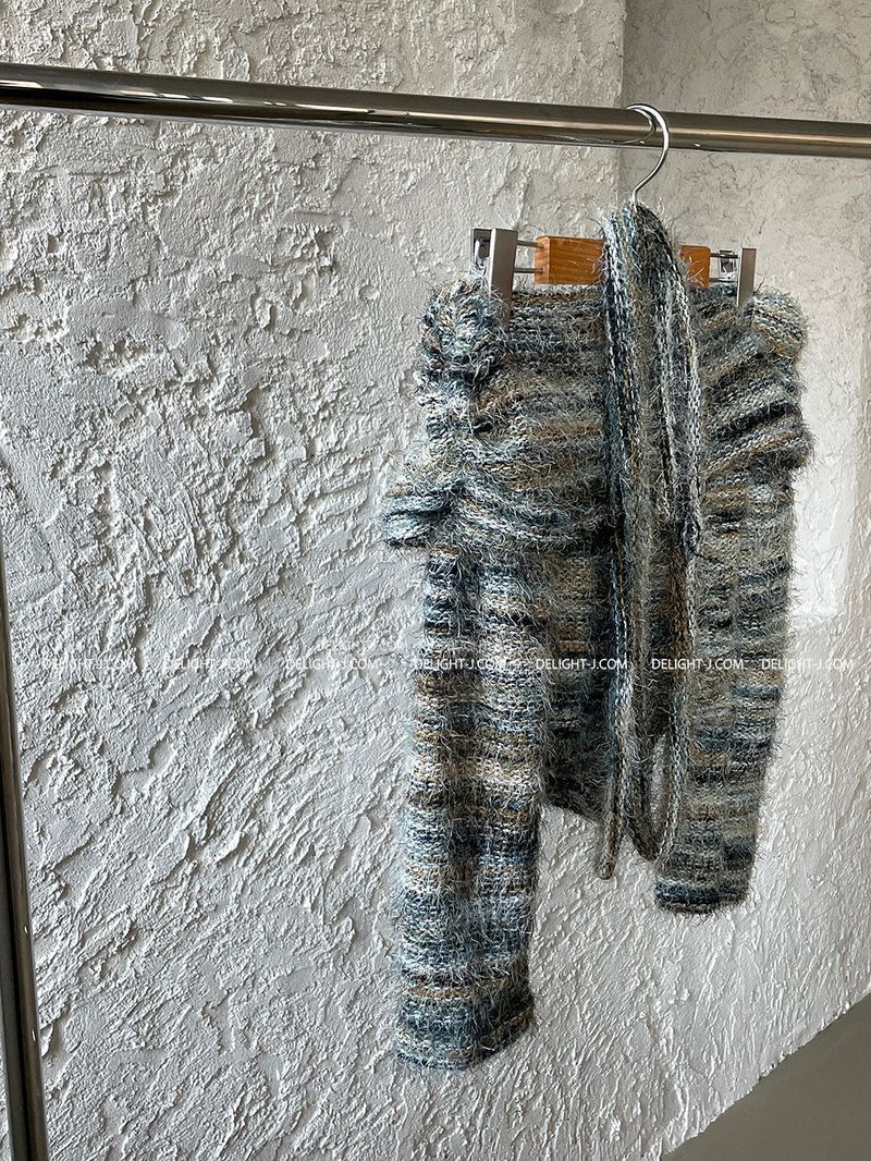Muffler SET Off-Shoulder Mixed Knitwear