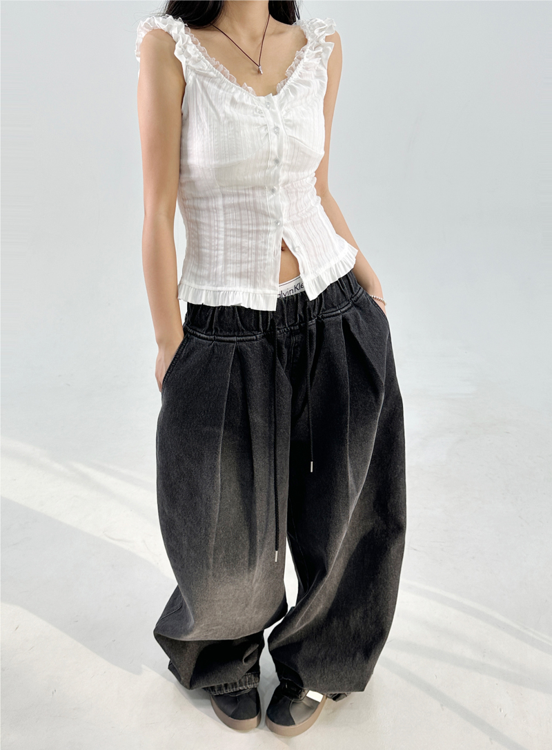 FRILL LACE BLOUSE SLEEVELESS 🤍🖤