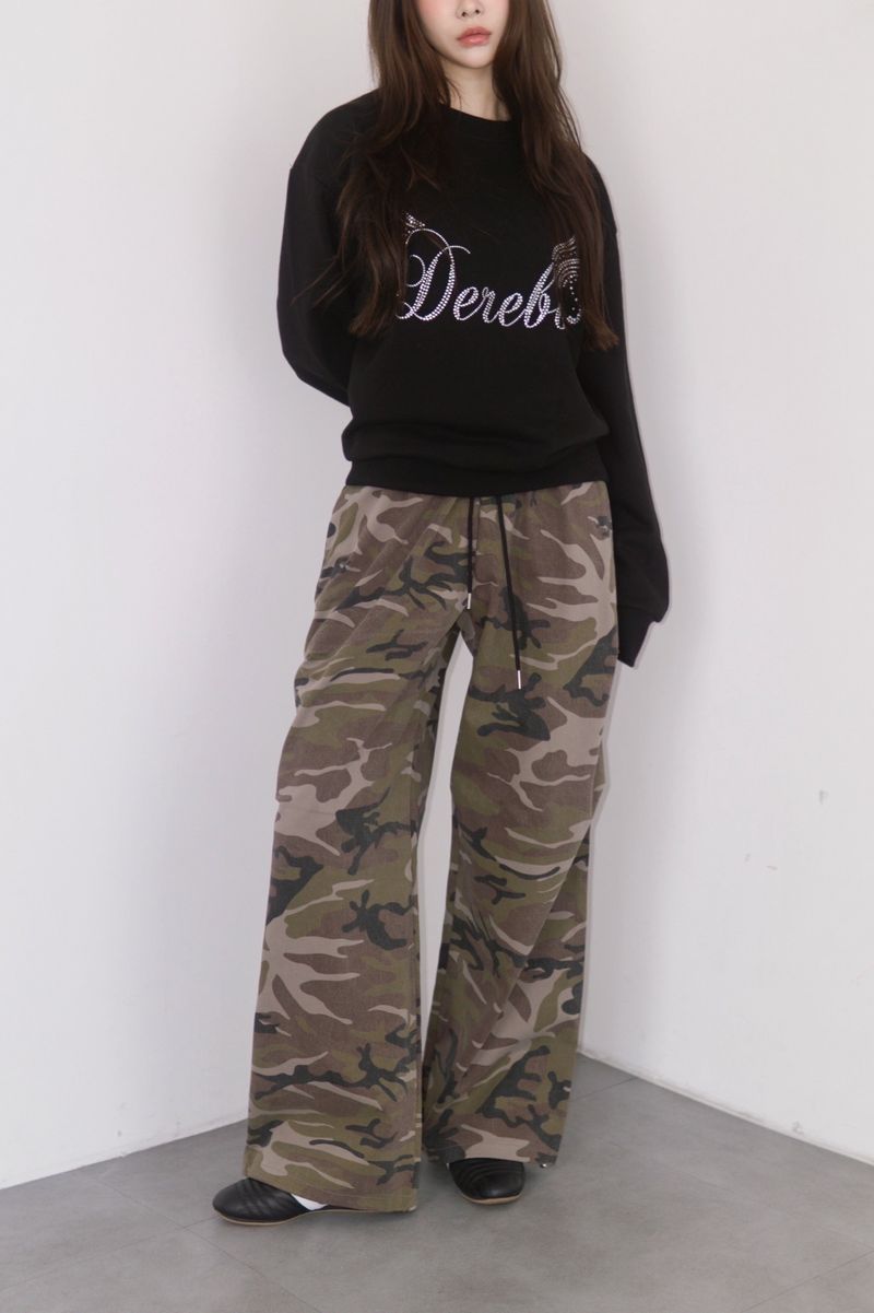 camo casual banding straight pants