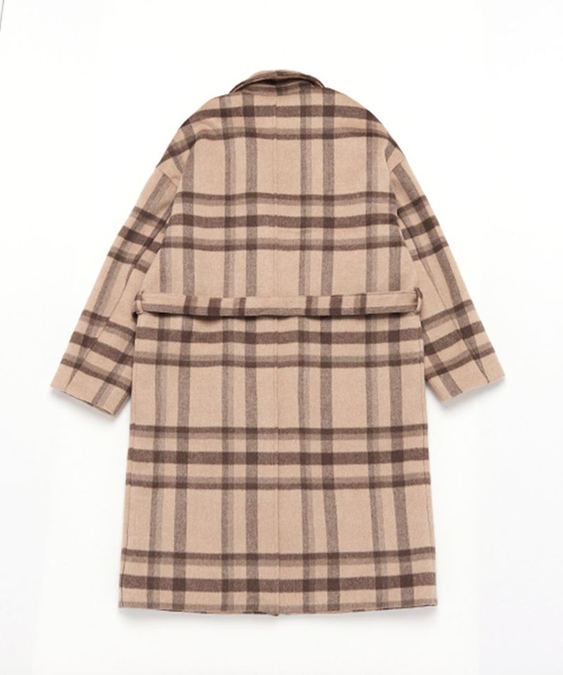 OVERSIZE WOOL CHECK ROBE COAT (Beige)