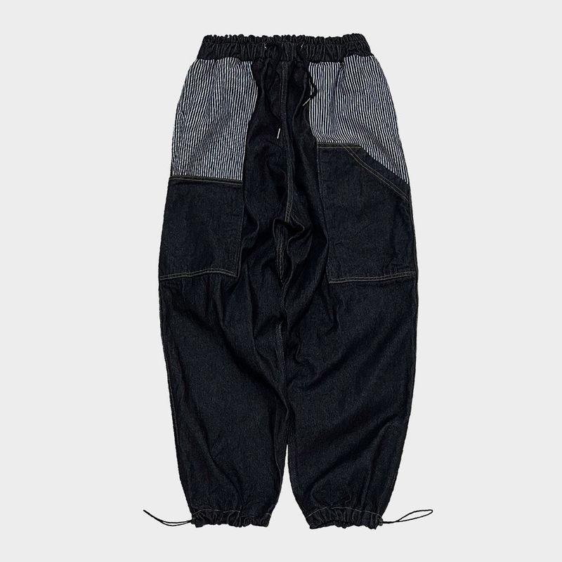 stripe patch denim pants_black