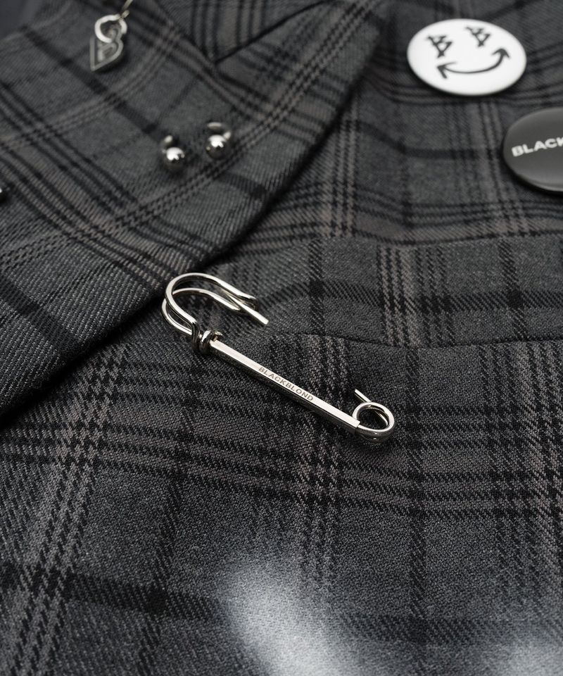 BBD Graffiti Logo Piercing Plaid Oversized Blazer (Charcoal)