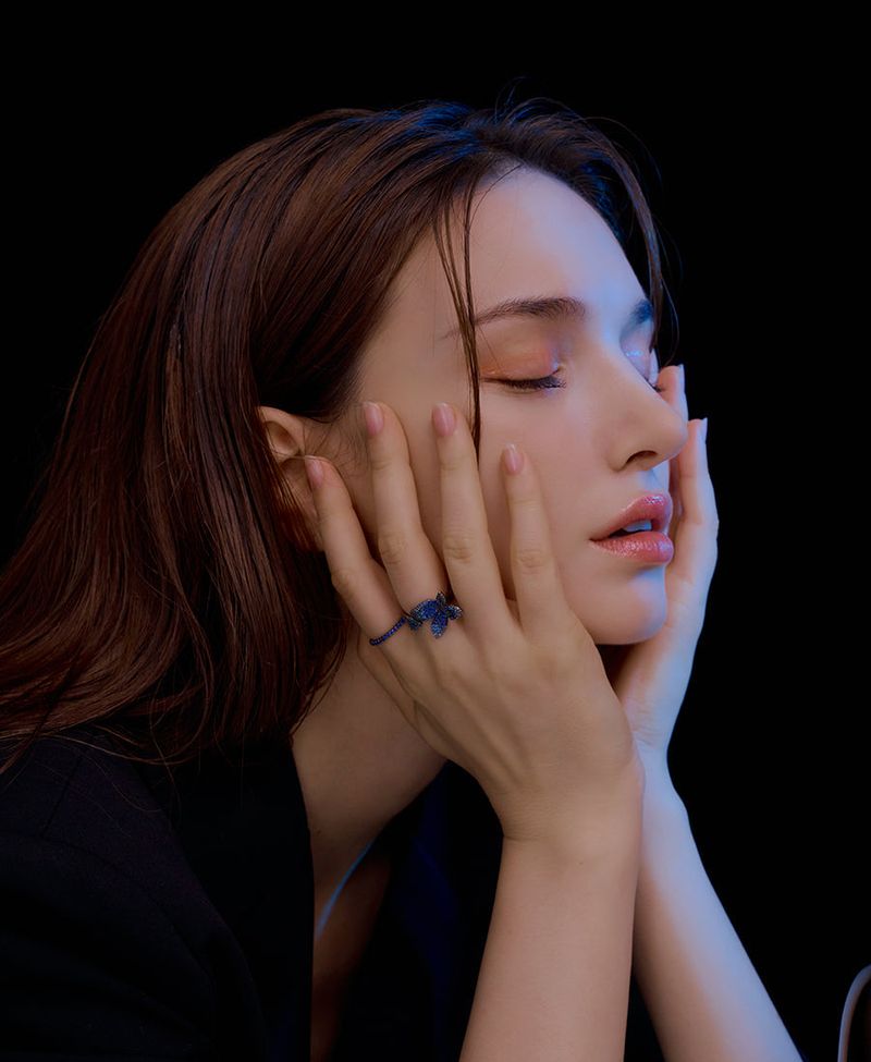 Blue Blossom Ring (black silver)