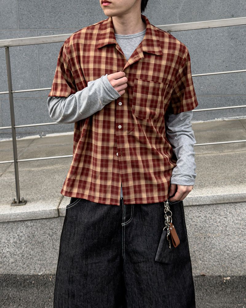 Rendro Square Check Half Shirt