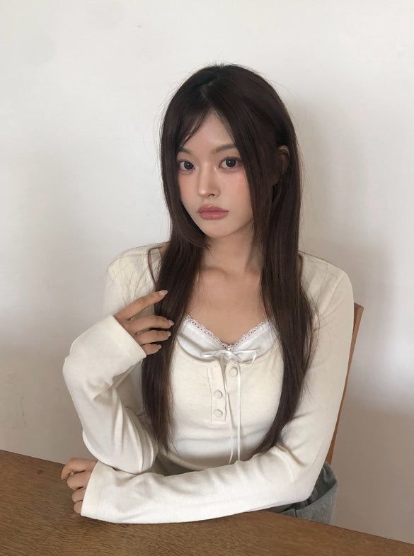 Sojin Lace Shirring Button T-Shirt