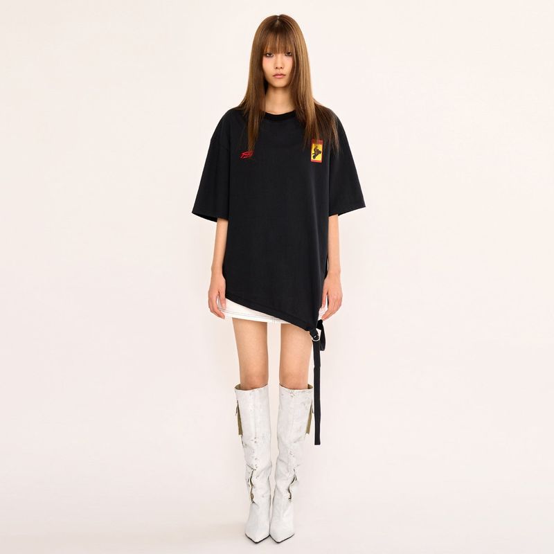 Asymmetric Belt T Shirt - Black