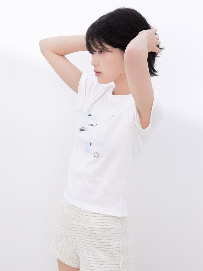 Baking Print T-Shirt(BLUE)