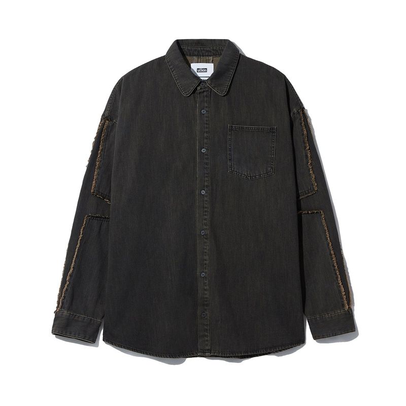 [ULKIN] Cross Raw Edge Denim Shirt_Black