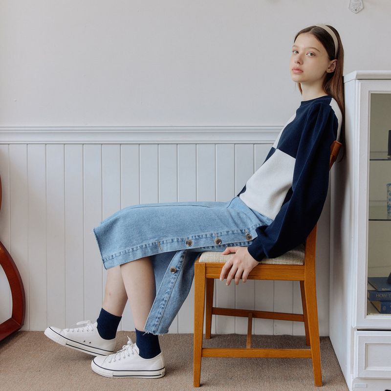 yuppe(ヤッピー)の「ラップデニムスカート / WRAP DENIM SKIRT_BLUE(Skirts)」