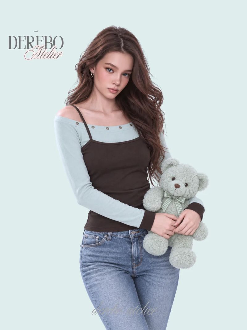 dereborujo（ドレボルゾー）の「グリーンブロック レイヤード ロングスリーブTシャツ（トップス）」